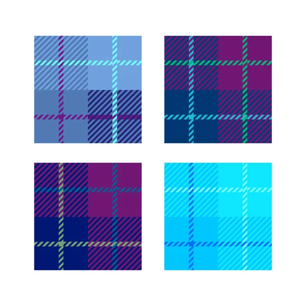 Conjunto de 4 células de textura de tela a cuadros con rayas Escocia púrpura — Vector de stock