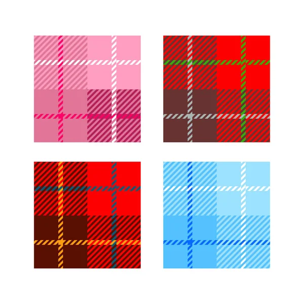 Conjunto de 4 células de textura de tela a cuadros con rayas Escocia rojo — Vector de stock