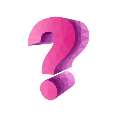 Poligonal soru işareti 3d hacimsel mor beyaz bir backgrou üzerinde