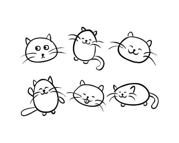 行モノクロで描かれたかわいい猫のセット — ストックベクタ