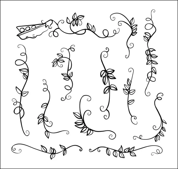 Stock grand ensemble une ligne dessinée ornement pois et feuilles — Image vectorielle