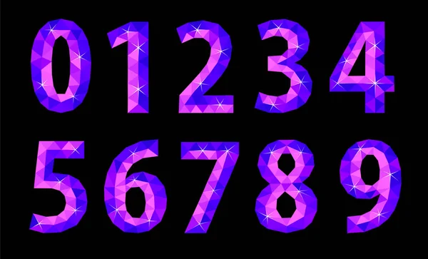 Conjunto de número poligonal de signos de sombra fría en un fondo negro — Vector de stock