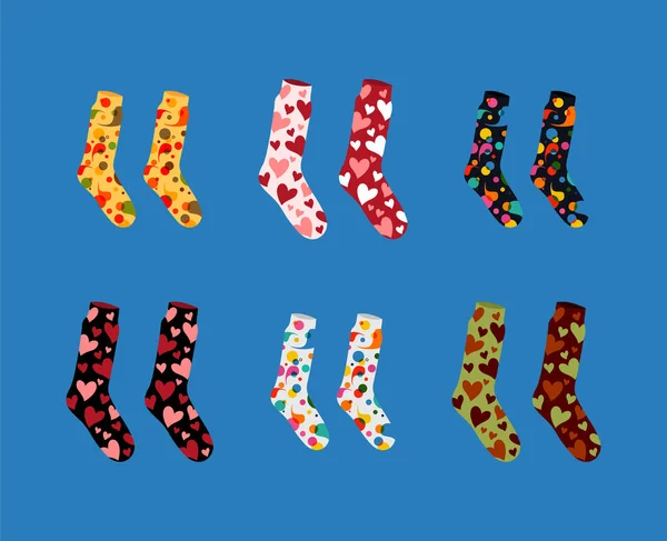 Set of vector socks of different color textures and patterns on — Stock Vector