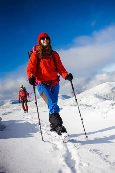 Climbers are on snow slope. — Stock Photo, Image