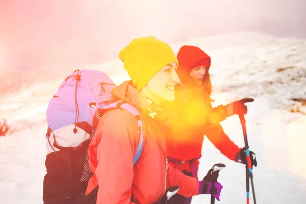 Climbers are on snow slope. — Stock Photo, Image