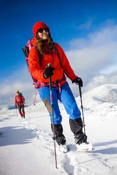 Climbers are on snow slope. — Stock Photo, Image