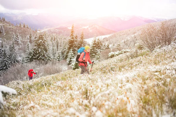 Los escaladores están en la nieve . — Foto de Stock