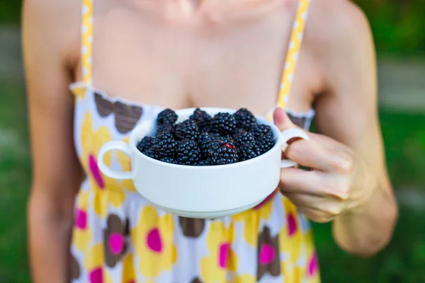 A bowl of blackberries. — Stock Photo, Image