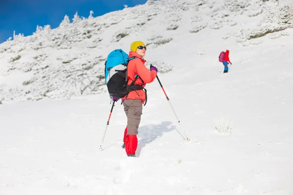 Ορειβάτες βρίσκονται στο χιόνι. — Φωτογραφία Αρχείου