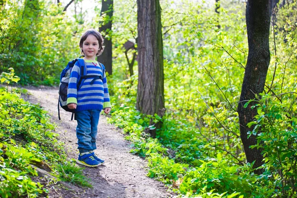 Un niño camina por el bosque. —  Fotos de Stock
