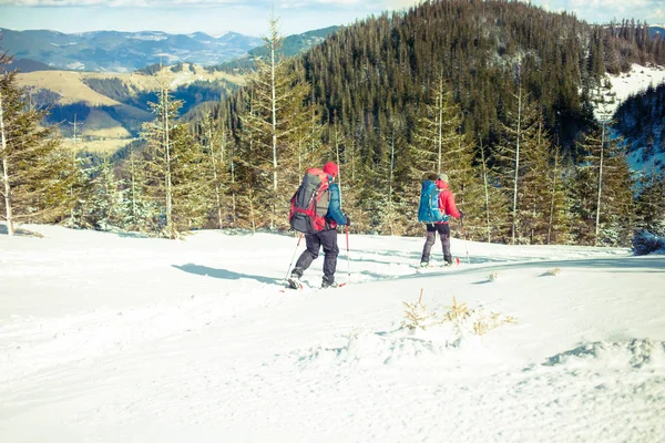 Deux alpinistes en montagne en hiver . — Photo