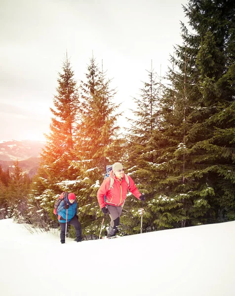 Zwei Bergsteiger im Winter. — Stockfoto