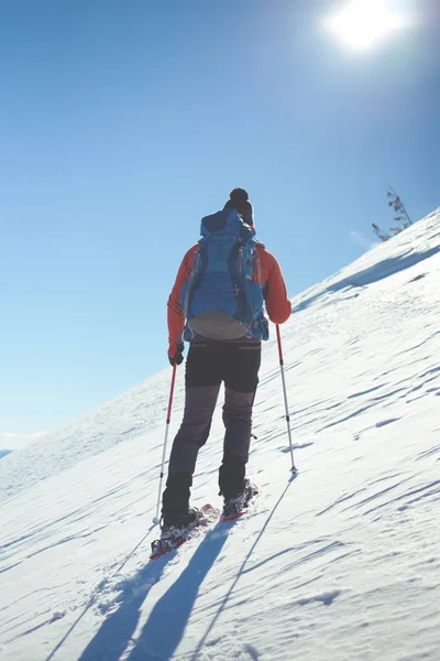 Scalatore in montagna invernale . — Foto Stock