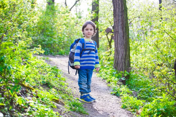 Ein Kind geht durch den Wald. — Stockfoto