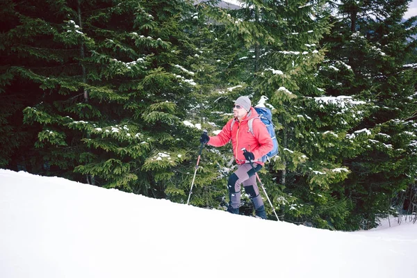 冬の山で登山者. — ストック写真