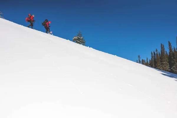 Dos escaladores están en las montañas . — Foto de Stock