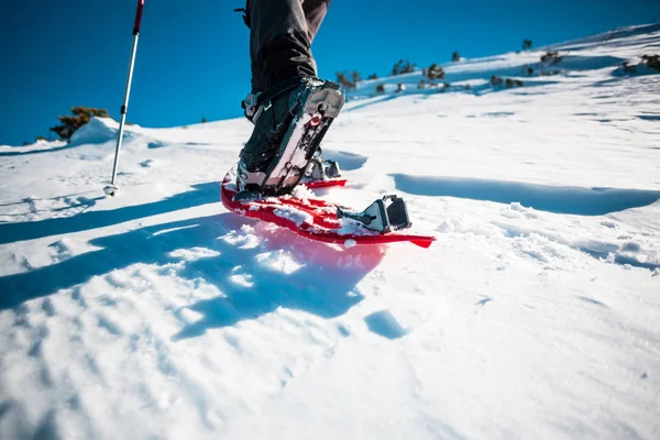 Mann in Schneeschuhen. — Stockfoto