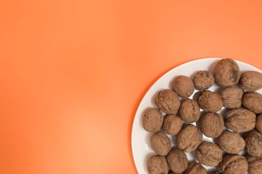 Turuncu arka planda ceviz.