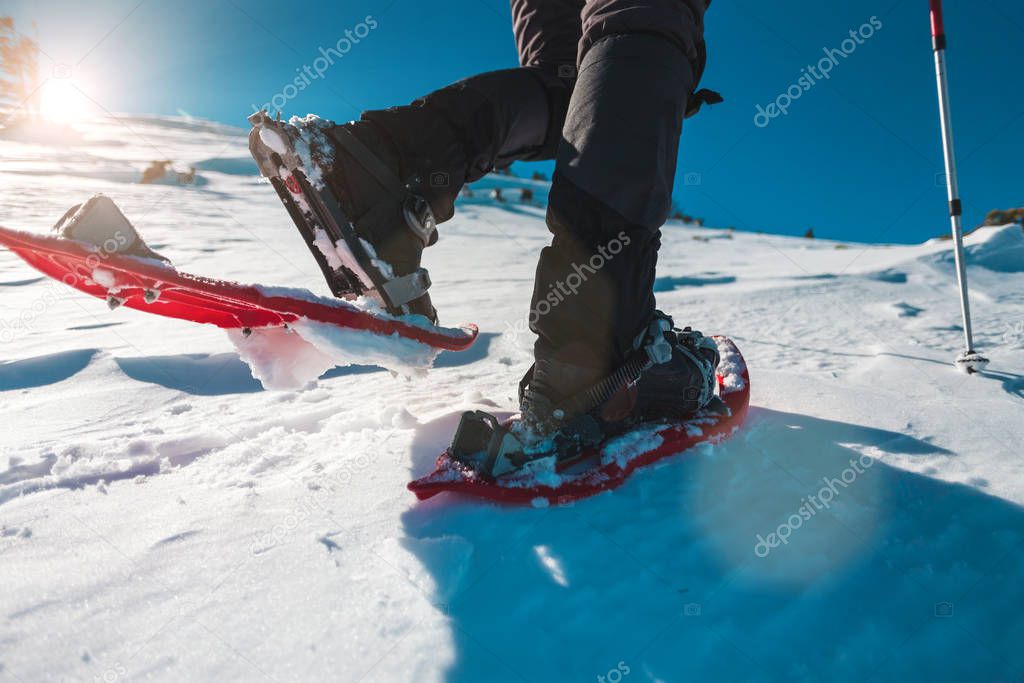 A man in snowshoes.