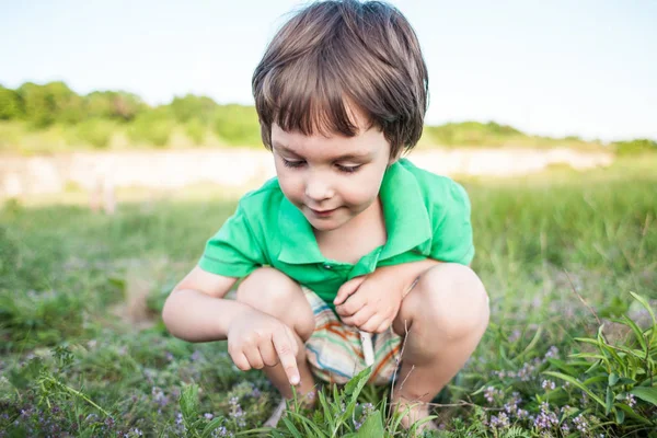 Pojken studerar naturen.. — Stockfoto