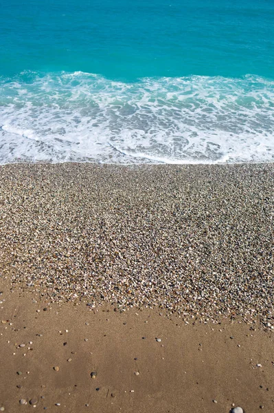 Clear Turquoise Water Mediterranean Sea Empty Beach Sea Foam Holidays — Stock Photo, Image