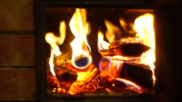 Fire birning in brick stove — Stock Video