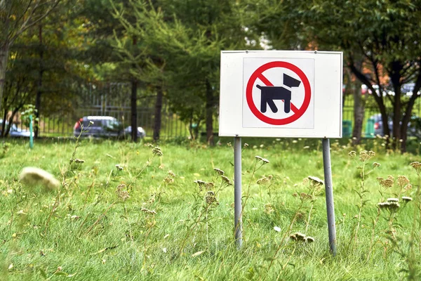 Çimenlerin üzerinde yürüyüş köpekler yasaklayan uyarı işareti