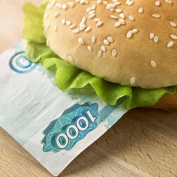 Burger with one thousand ruble bill