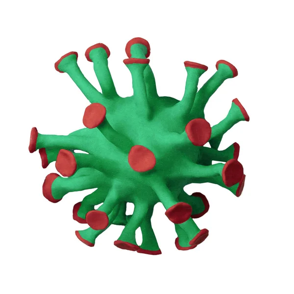 Modell Coronavirus Eller Det Andra Viruset Gjort Modellera Lera Grön — Stockfoto