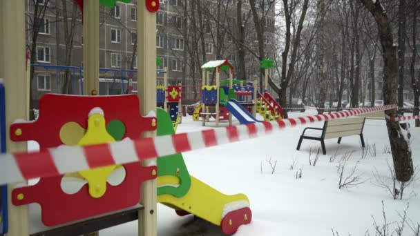 Moscow Russia March 2020 Empty Closed Children Playground Covered Snow — Stock Video