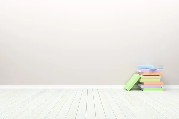 Leere Innenraum Pastell Zimmer mit Holzboden und Bücher, für dis Stockfoto