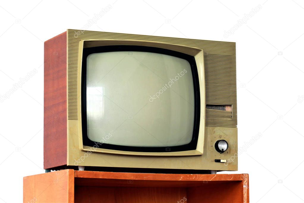 Vintage TV set on a stand isolated 