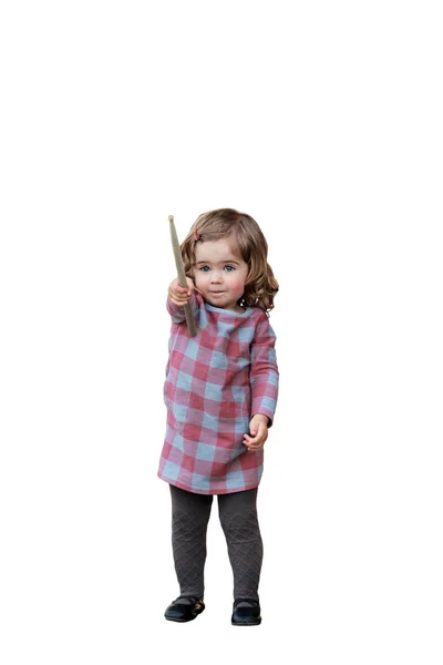 Malá holčička s ukazatelem, oficiální styl oblečení — Stock fotografie