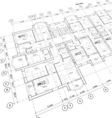 Ayrıntılı mimari plan, perspektif görünüm