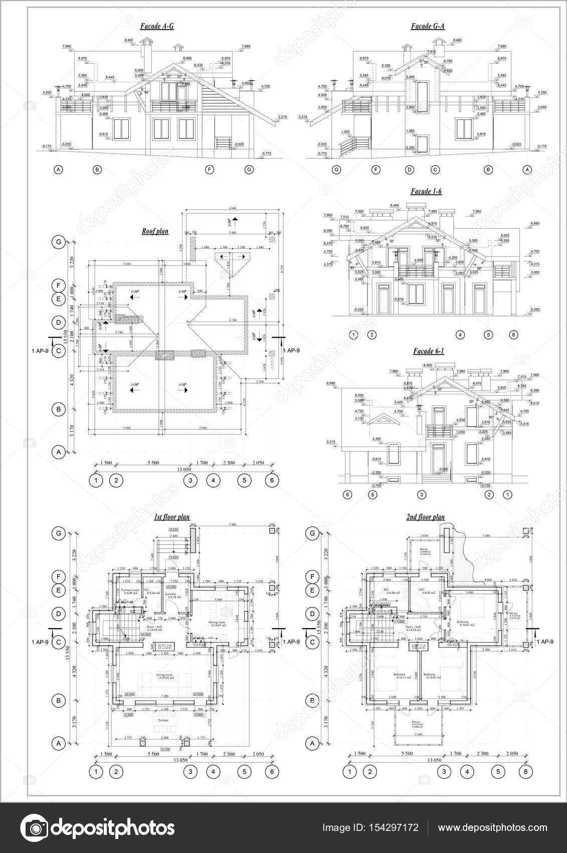 Detailed architectural plan, floor plan, roof plan — Stock Photo ... Detailed architectural plan, floor plan, roof plan — Stock Photo ...