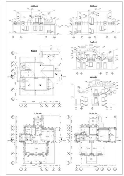 Detailed architectural plan, floor plan, roof plan