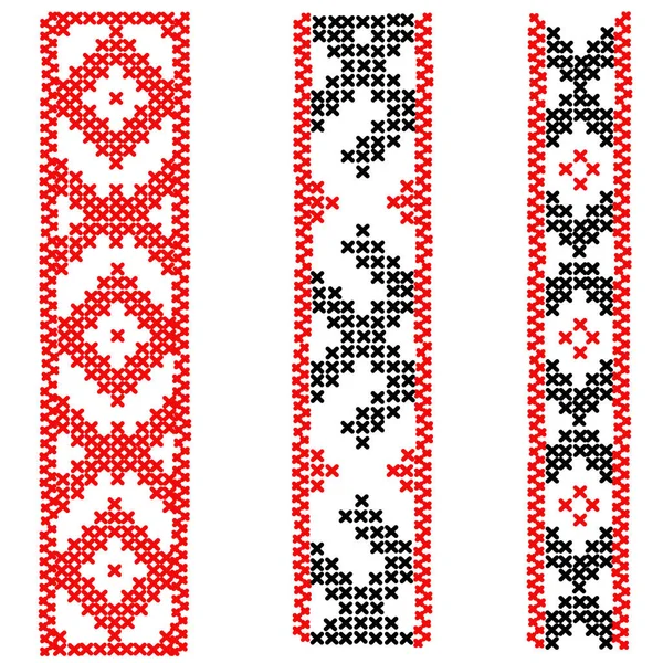 Décorations de point de croix noir et rouge, motif broderie . — Image vectorielle