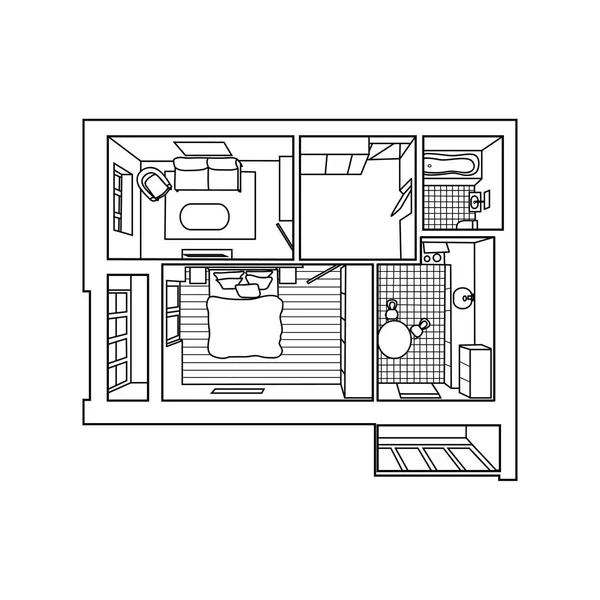 Wektor ilustracja Apartament z dwiema sypialniami, 3d plan / układ — Wektor stockowy