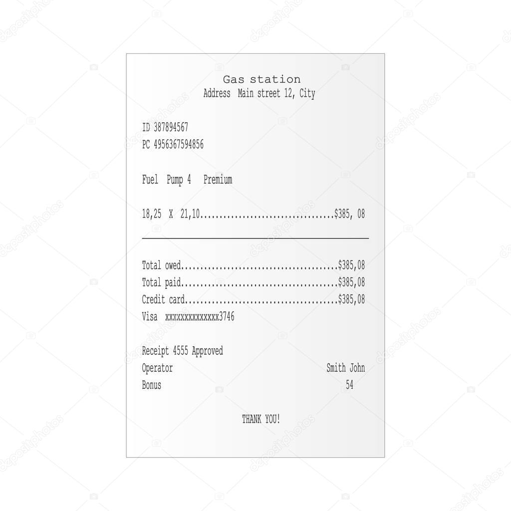 Vector illustration of a gas station receipt