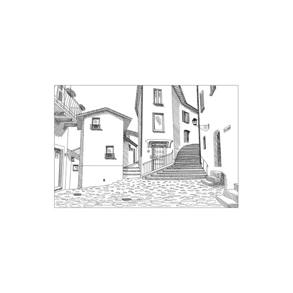 Desenho Ilustração Vetorial Desenhado Mão Velha Cidade Europeia Cidade Rua — Vetor de Stock