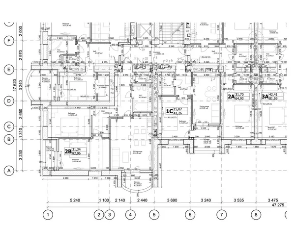 Parte Plan Arquitectónico Detallado Plano Planta Diseño Plano Ilustración Vectorial — Vector de stock