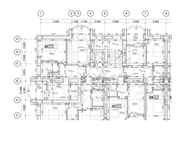 Parte Piano Architettonico Dettagliato Planimetria Layout Progetto Illustrazione Vettoriale — Vettoriale Stock