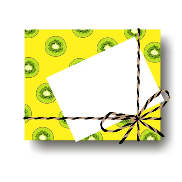Tropical Yellow Kiwi Scile Gift Present Box Tied String Bow — Stock Vector