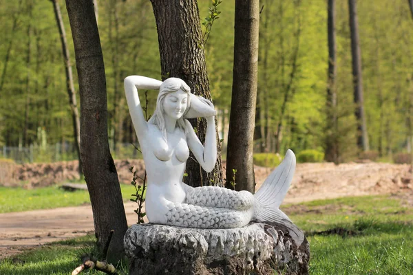 经典的白色大理石雕像的美人鱼手持水壶 园林景观装饰 作者不详 — 图库照片