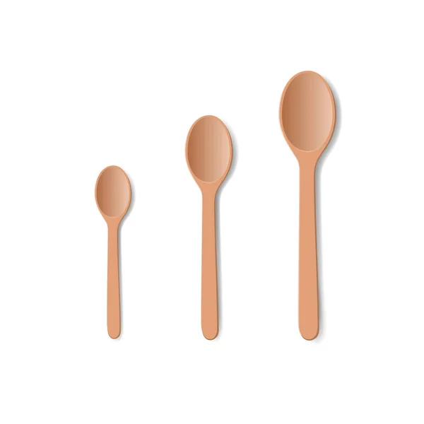 Three Wooden Cookware Spoons Isolated White Vector Illustration — Stock Vector