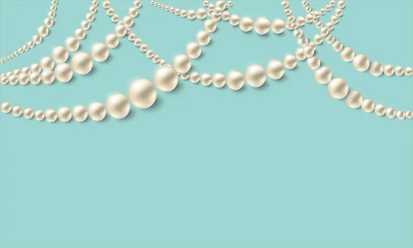 Collares Perlas Realistas Sobre Fondo Turquesa Vector — Archivo Imágenes Vectoriales