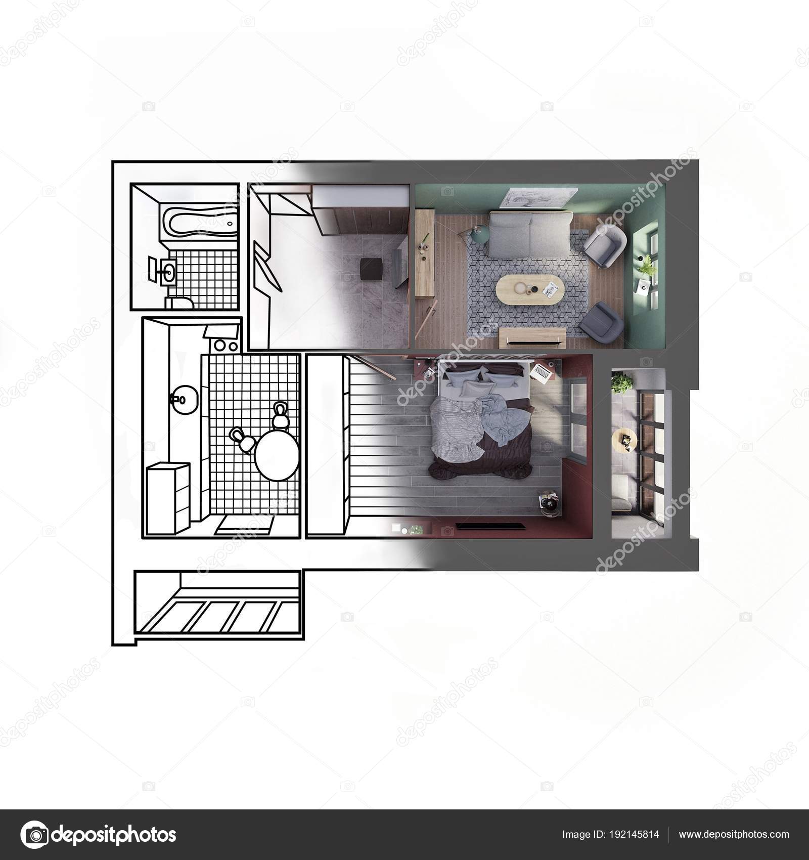 Draft Sketch Modern Two Bedroom Apartment Contrasting