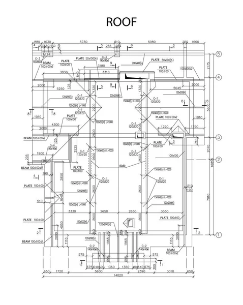 Gedetailleerd Architectonisch Plan Van Dakbalken Platen Vector — Stockvector