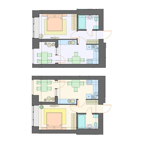 Ensemble Vectoriel Appartements Meublés Une Chambre Arrière Plan Architectural Vue — Image vectorielle