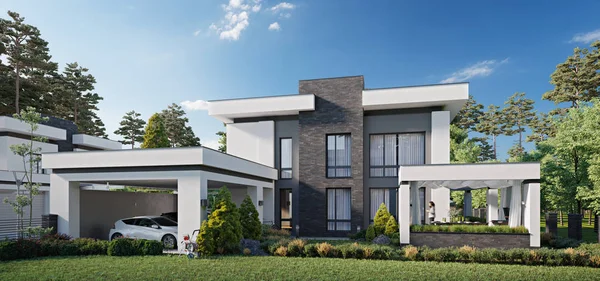 Modern Two Story Private House Rendering — Stok fotoğraf